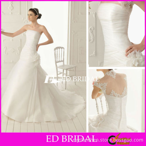 A Line Strapless Straight Across Court Train Organza Wedding Dress With Lace Bolero Jacket